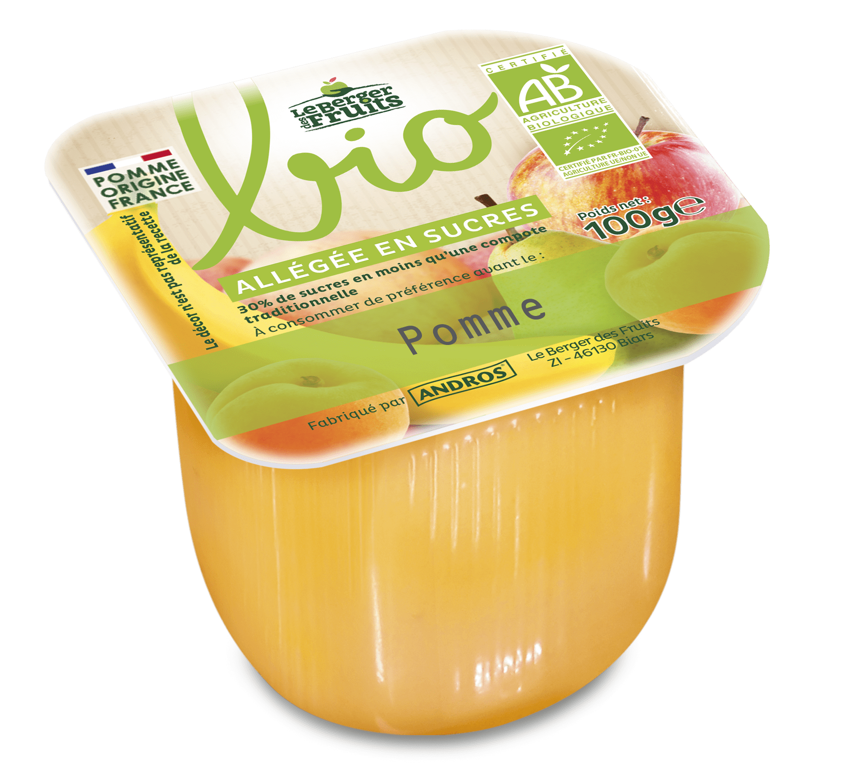 COMPOTE ALLÉGÉE POMME BIO 100g - Andros FoodService